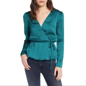 Chelsea28 Green Long Sleeve Pleated Wrap Long Sleeves Blouse Size S New